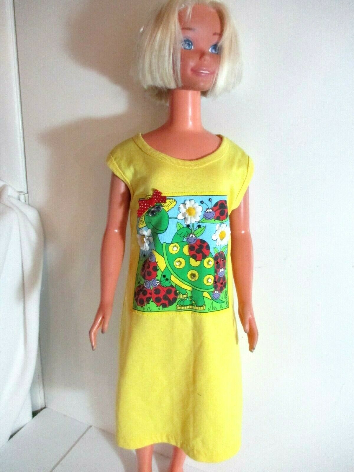My Size Barbie 36" Doll Dress Yellow With Green Turtle Red Lady Bugs Sunflowers