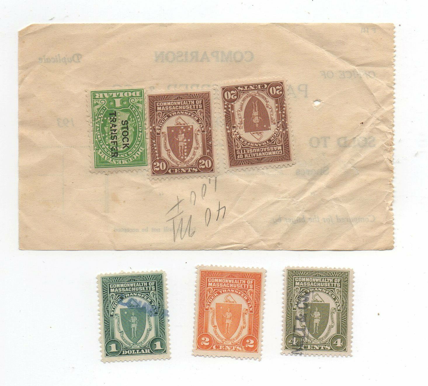 Massachusetts Revenue Stamp Lot