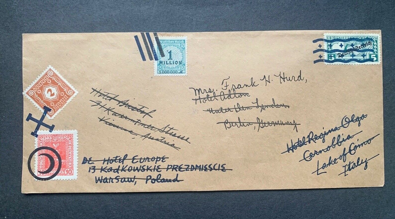 Rare Fantasy Hurd Cover Mix Stamps Ukraine +germany +austria ! Hotel Forwarded !