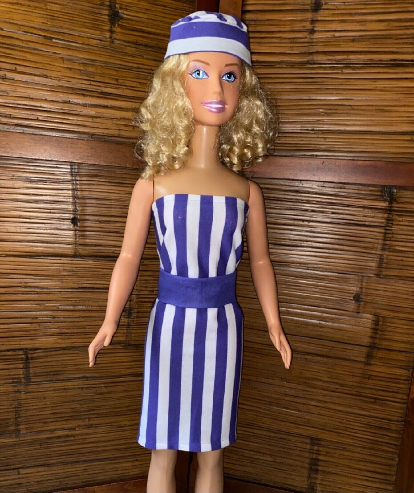 My Size Barbie Clothes- 36 Inch- Purple/white Sundress With Matching Hat