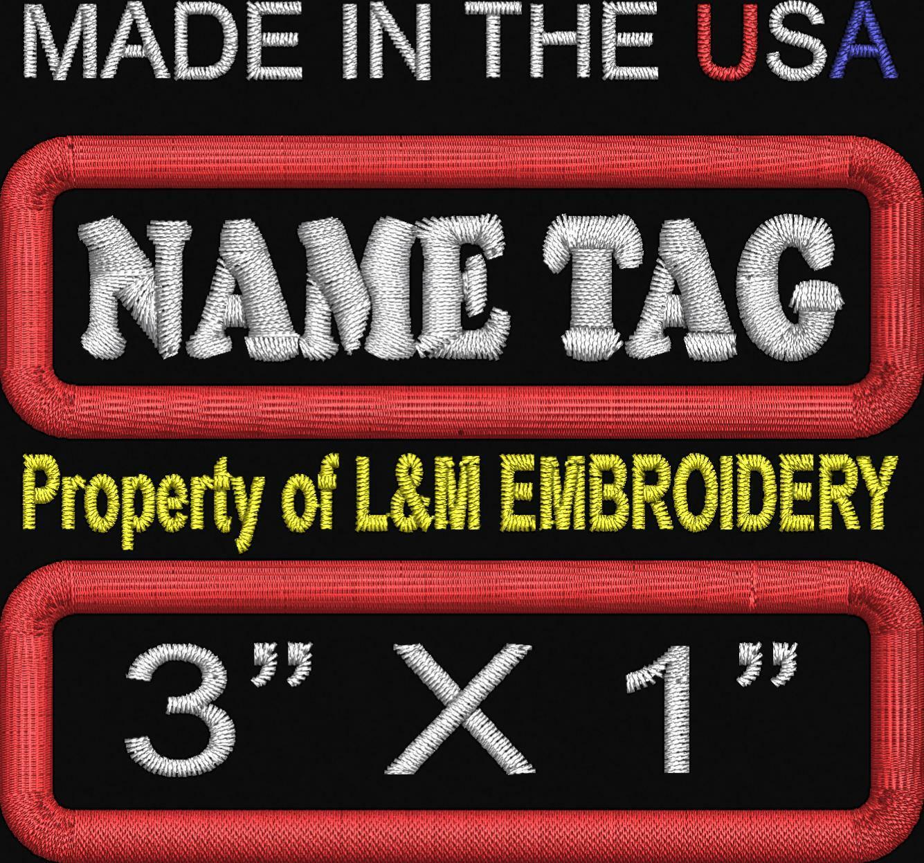 Custom Embroidered Name Tag Patch 1 X 3 Inch Badge Biker Club Vest Made In Usa
