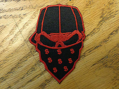 Skull Bandanna Embroidered Patch Black & Red Made In Usa