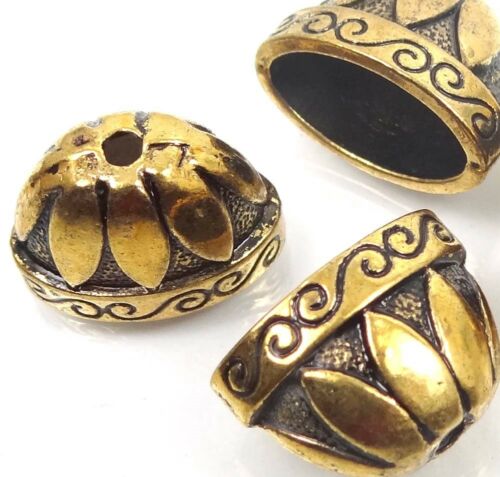 4 Large Antique Gold Pewter Caps Focal Beads Bohemian Tassel Component