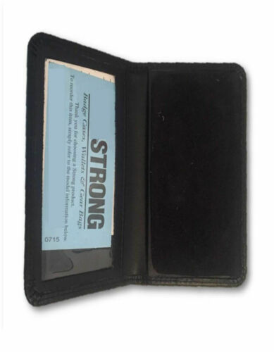 Black Leather Bi-fold Shield Badge Wallet/case With Id Card Window Holder Police
