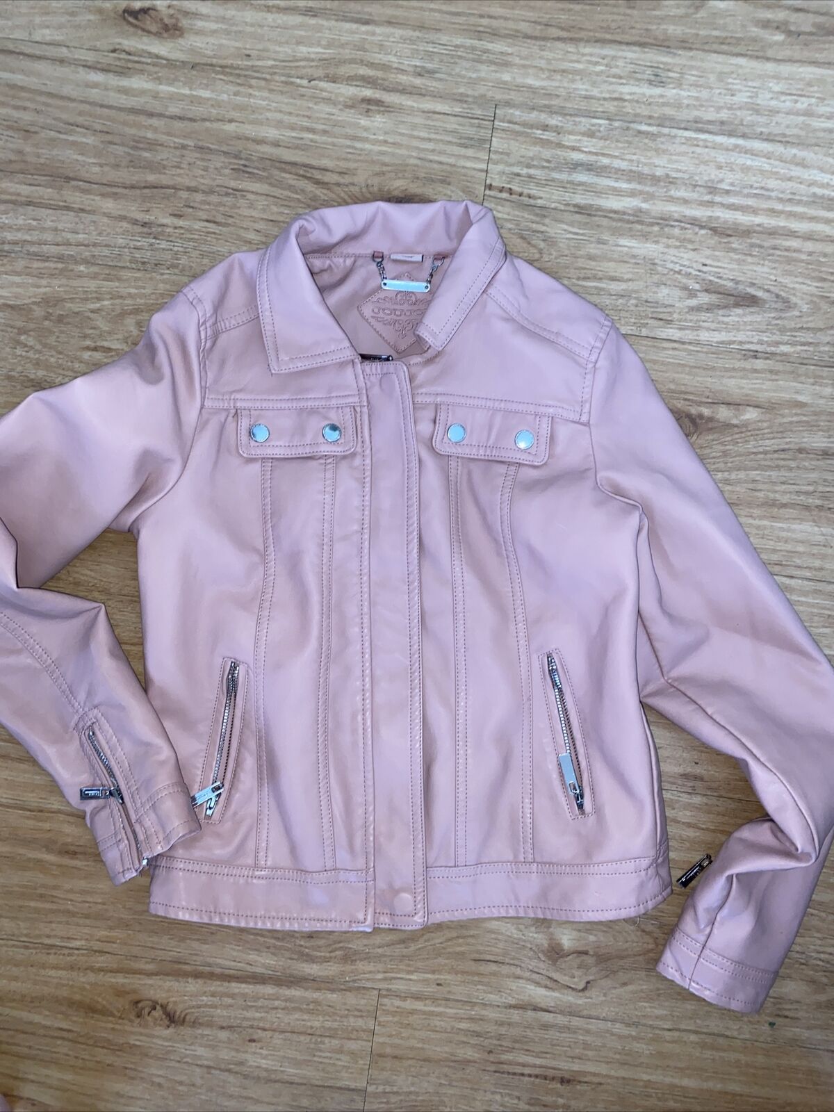 Joujou Girls Youth Xl Pink Leather Look Jacket Coat
