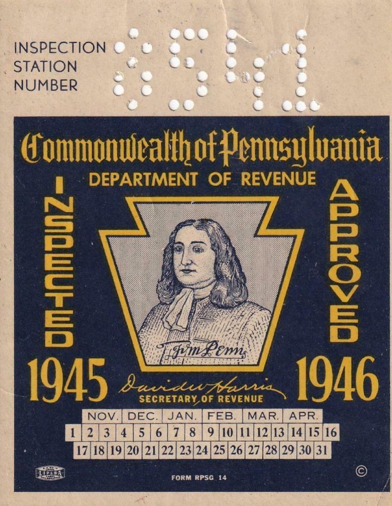 Pennsylvania: 1946,vehicle Inspection Label, Not Listed In Srs (42876)