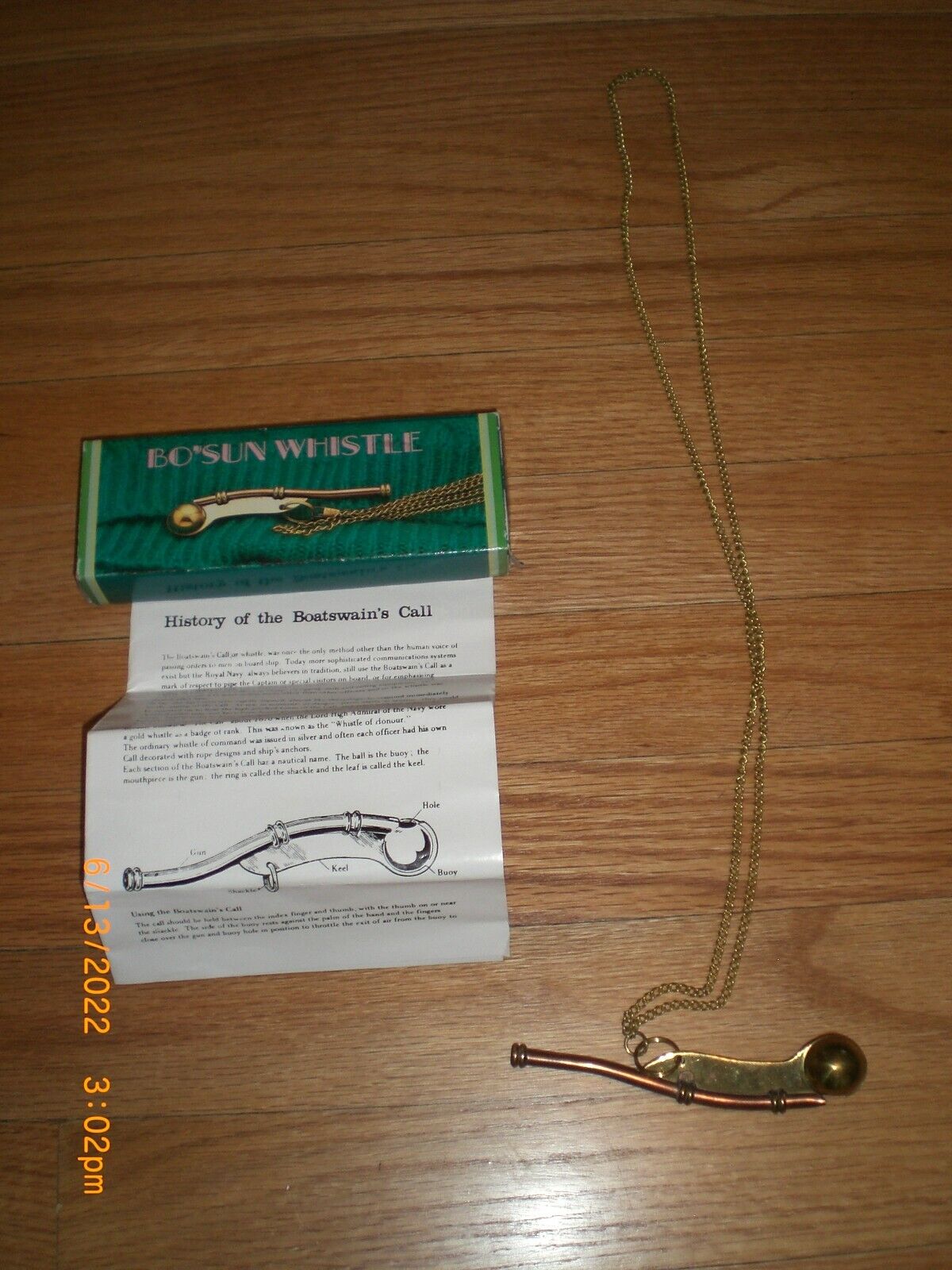 Vintage Brass & Copper Boatswain Call Bosun Pipe Whistle In Box