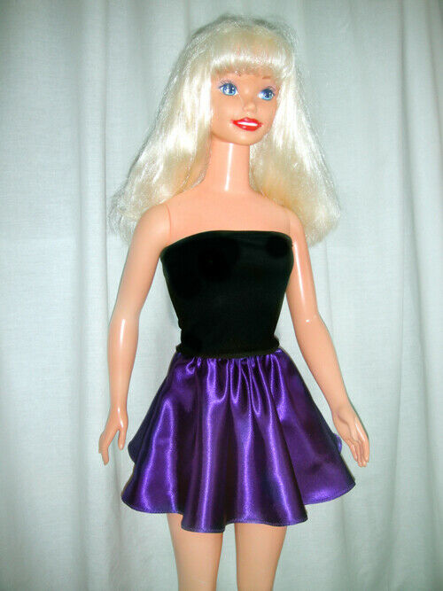 Black Cotton Top & Purple Satin Mini Skirt, For My Size Barbie Doll. New