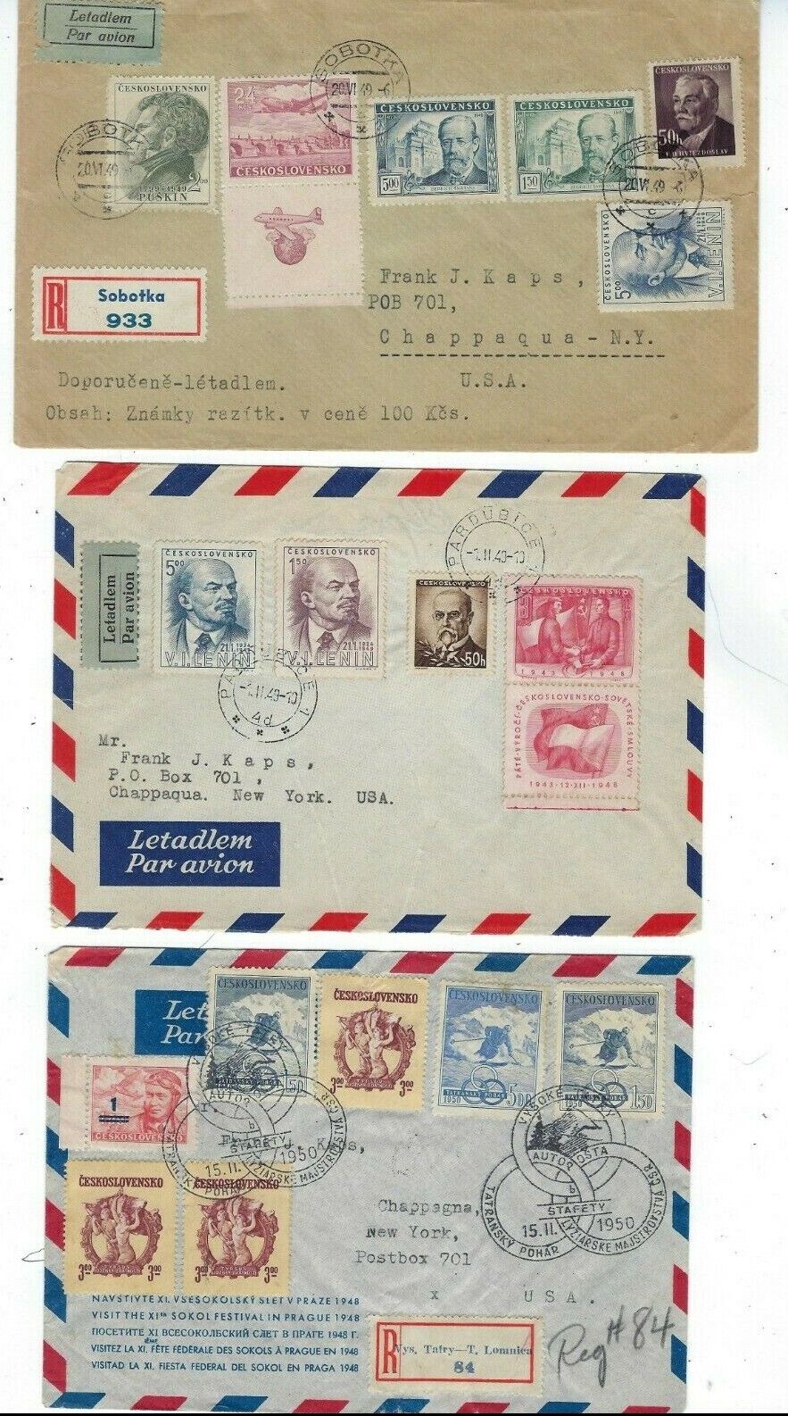 Three Czechoslovakia Covers Including Airmail & Registered, Various Frankings