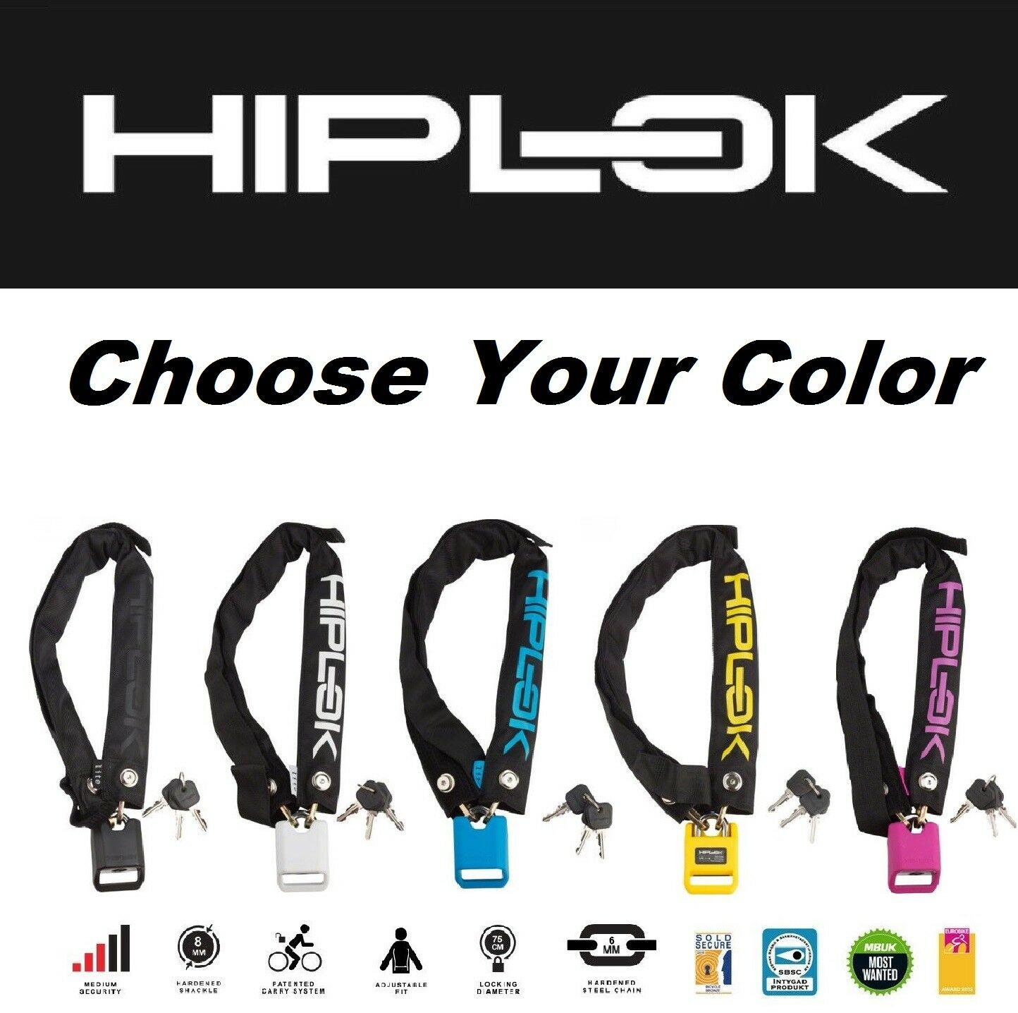 Colors Hiplok Lite 29.5" Hardened Chain Bike Hip Lock Wearable Belt 22-46" Range