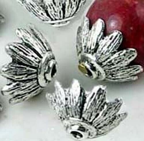 10 Antique Silver Pewter Petal Caps 14mm Beads