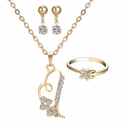 Women Love Wedding Jewelry Set Heart 18k Yellow Gold Gp Necklace Earrings Ring