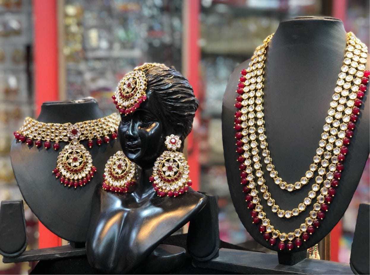Indian Bridal Wedding Kundan Choker 5 Pcs Pearl Jewelry Necklace Earrings Set