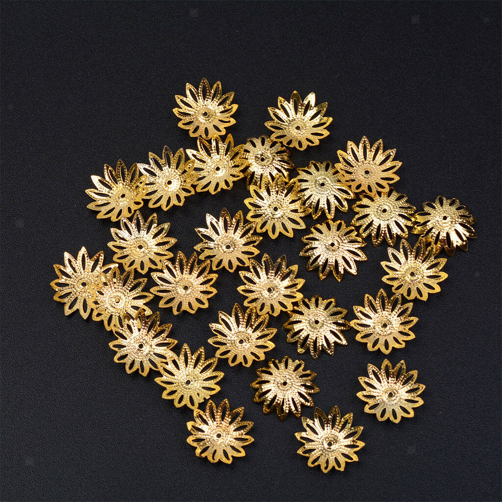 100 Pcs   Hollow Flower End Bead Caps For Jewelry Making Gold Plated