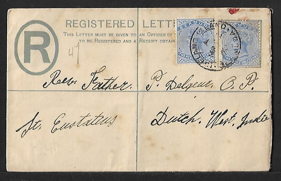 Bermuda To St. Eustatius Dutch West Indies Registered  Cover 1906 Scarce