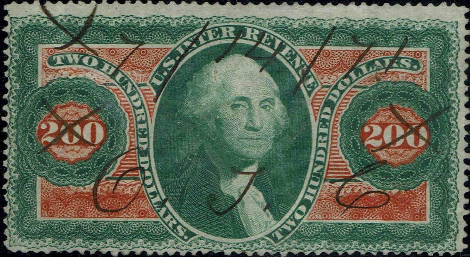 #r102c 1864 $200 "u.s. Internal Revenue" First Issue Revenue Stamp Used-repaired