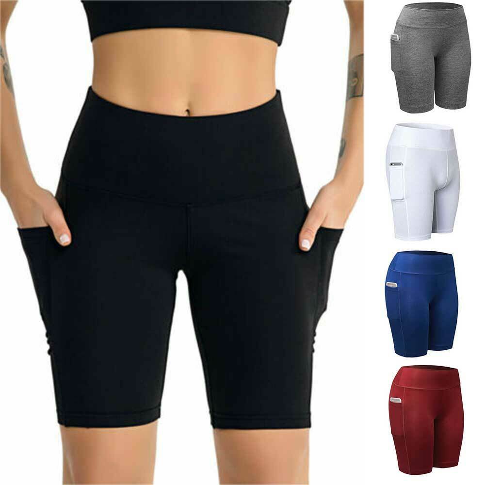 Women Compression Sport Shorts Leggings With Pockets Running Jogging Tight Pants