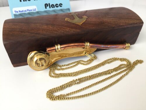Brass / Copper  Bosun Call W/ Box ~ Boatswains Whistle ~ Nautical Navy Necklace