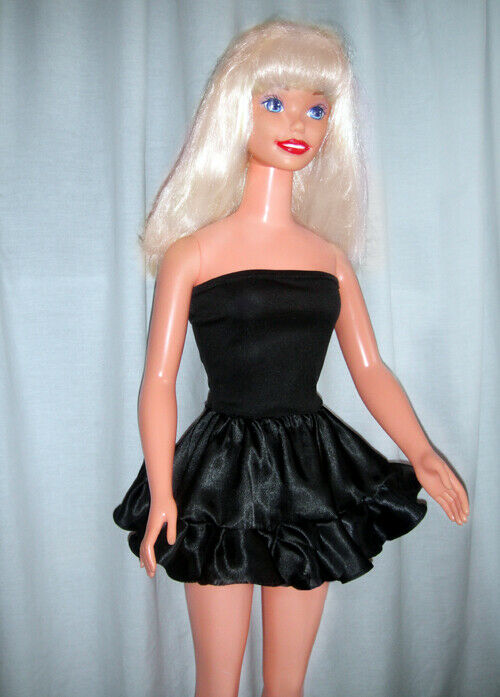 Black Cotton Top & Satin Mini Skir With Ruffle! For My Size Barbie Doll 36" New