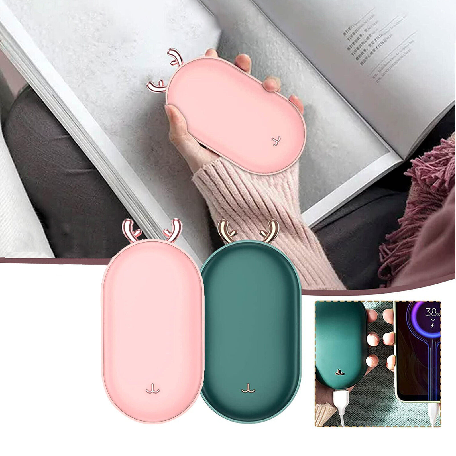Usb Rechargeable Double Side Hand Warmer With Portable Power Charge Bank