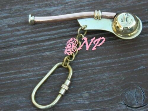 Nautical Antique Brass Boatswain's Pipe Bosun Whistle 3 Inch Key Chain
