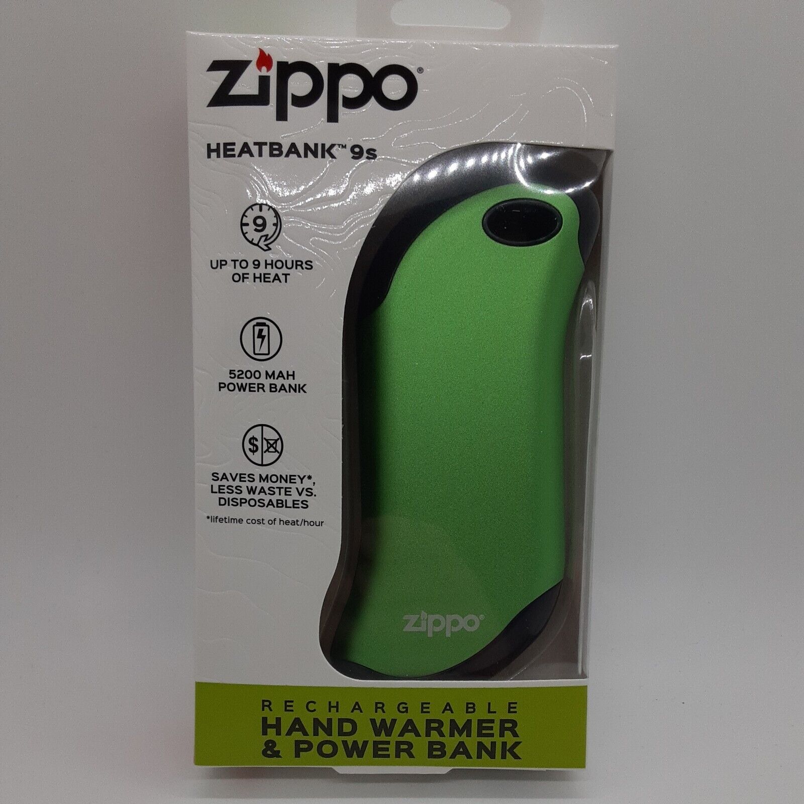 Zippo 9 Hour Green 9s Rechargeable Hand Warmer & Charging Power Bank 40577