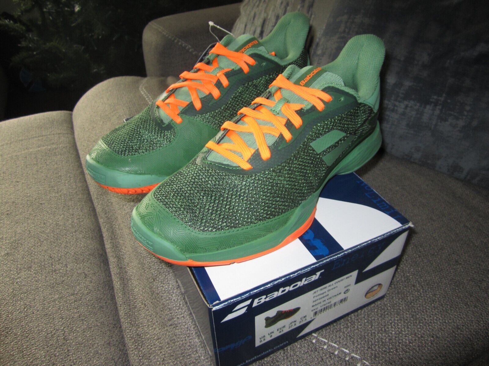 New-babolat Jet Tere All Court Tennis Shoes Size 9.5 Green/orange-rare-men's