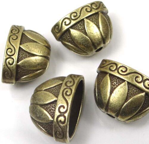 4 Large Antique Bronze Pewter Caps Focal Beads Bohemian Tassel Component
