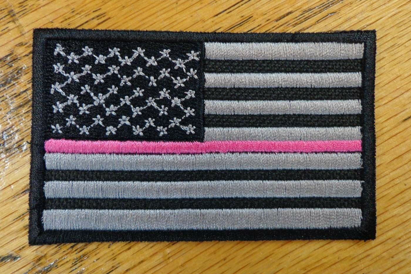 American Usa Flag Thin Pink Line Breast Cancer Embroidered Patch Made In Usa