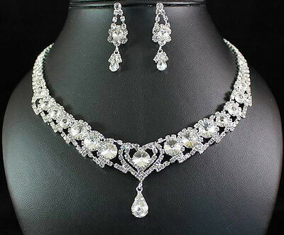 Bridal Clear Austrian Rhinestone Crystal Necklace Earrings Set Wedding N1436