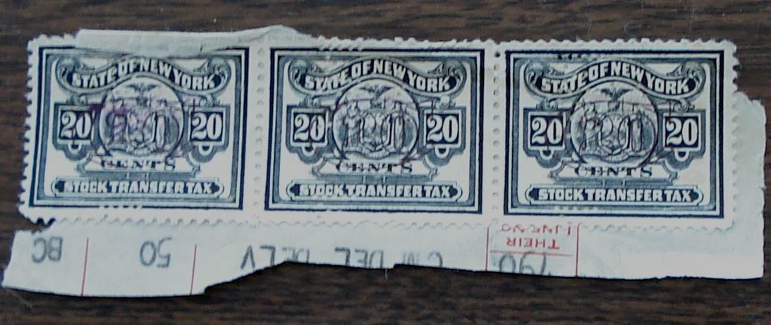 Nice Vintage Set Of 3 Used New York Stock Transfer 20 Cent Stamps, Gd Cnd