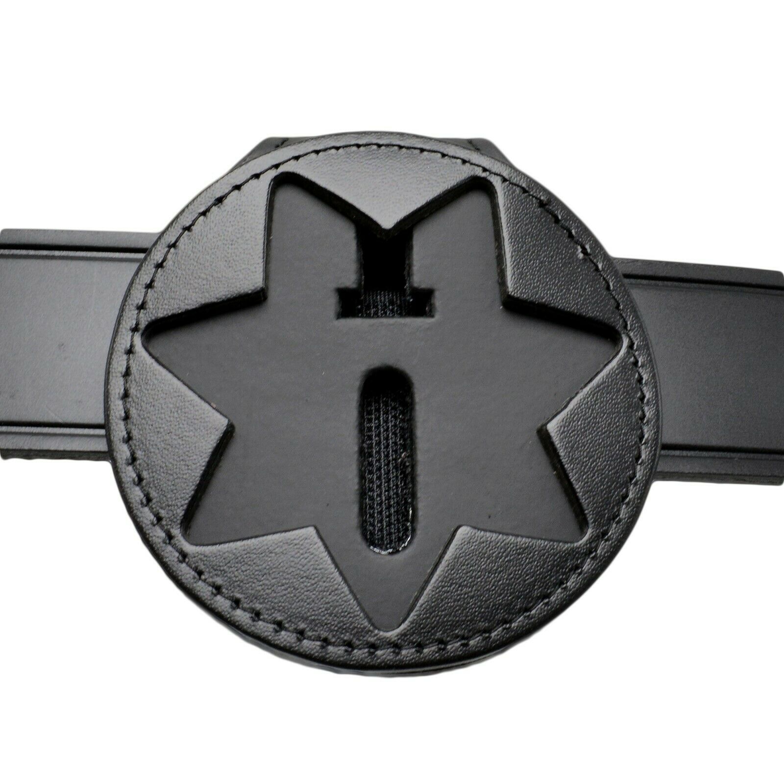 Perfect Fit 7 Point Star Badge Holder Clip On Neck Chain Black Leather Sheriff